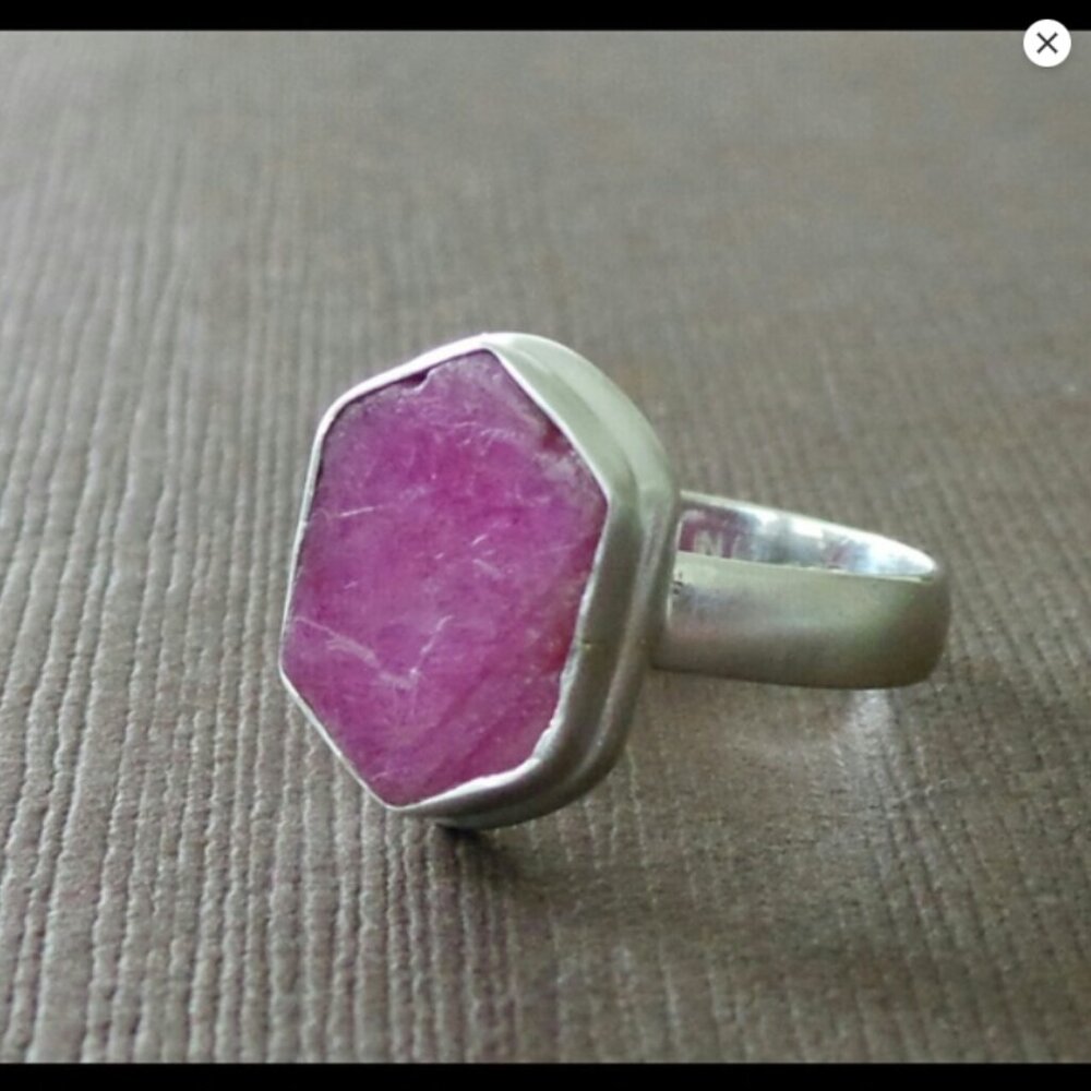 Organic Raw Ruby Ring Solitaire Birthstone Sterli… - image 3